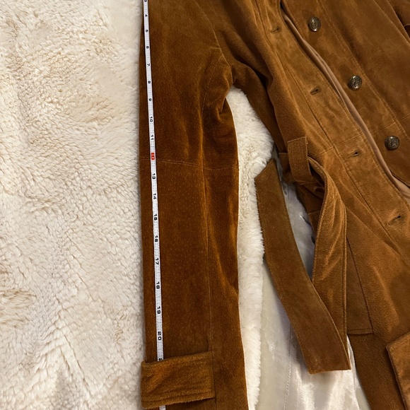 Genuine Suede Leather Belted Jacket Trench Coat - Picture 13 of 16